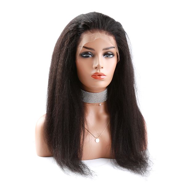 

new lace wigs kinky straight 13x6 front hd human hair with curly baby for black woman pre plucked italian yaki hairline natural sale, Black;brown
