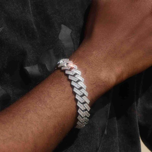 

custom iced out vvs moissanite bracelets bangles 925 silver bling zircon diamond cuban link chain hip hop jewelry necklace men