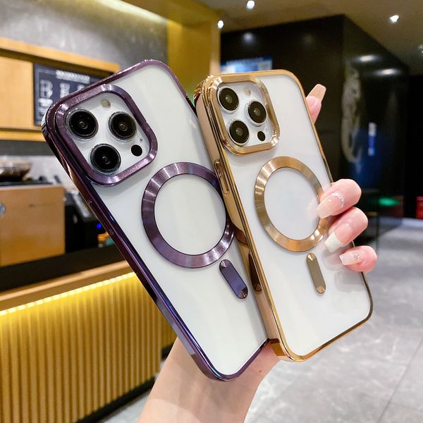 

luxury magsafe wireless charge phone case for iphone 14 13 12 11 pro max plus magnetic bumper electroplate cases cover