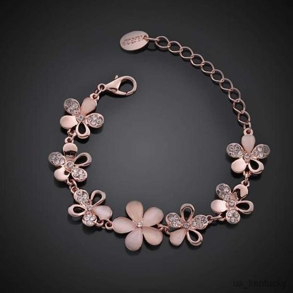 

charm bracelets charming 18k rose gold plated women pink eye opal flower chain bracelet gift for women girl, Golden;silver