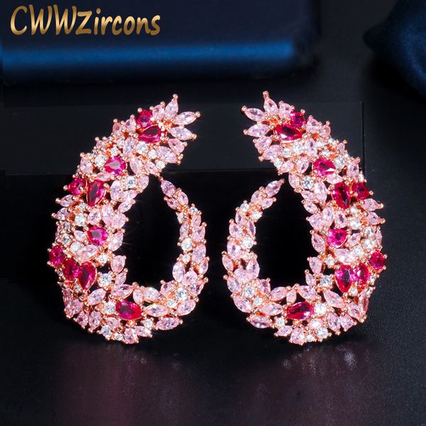 

dangle chandelier cwwzircons rose gold plated luxury geometry flower red cubic zirconia big wedding earring fashion famous jewelry cz415 230, Silver