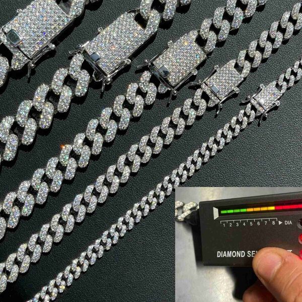 

cadena cubana custom 925 sterling silver iced out moissanite diamond cuban link chain men 18k gold plate hiphop necklace jewelry