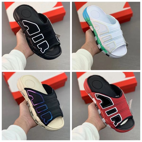 

more uptempos slides men women black white sports slippers pippen sandles