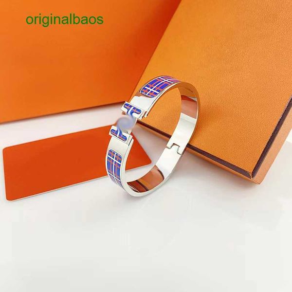 

original hemrres designer bracelet silver 12mm brand new enamel bangle european fashion classic designer women 316l titanium steel bracelet, Black