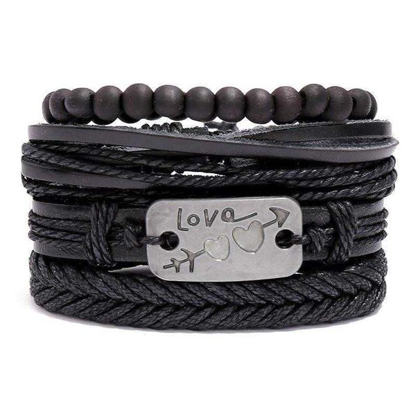 

accessories vintage weave go heart bracelets with one arrow cattle leather bracelet diy combination 4 piece for men, Golden;silver