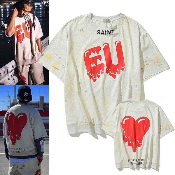 

saint michael co branded vintage graffiti old loose red heart short sleeve t-shirt, White;black