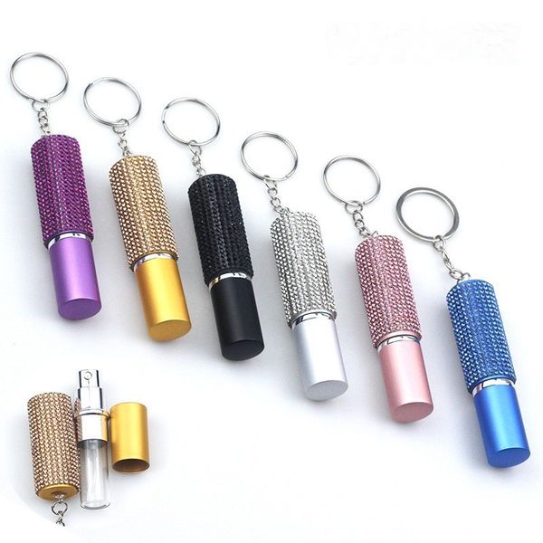 

self-defense keychains studded with diamond-filled perfume bottle key chain women's accessories portable with press spray keyring hangi, Silver