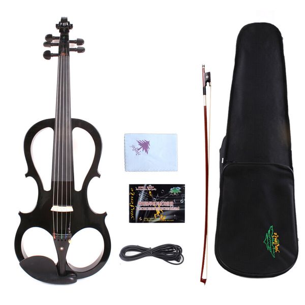 

yinfente black electric silent violin 4/4 5string solid wood case #ev5