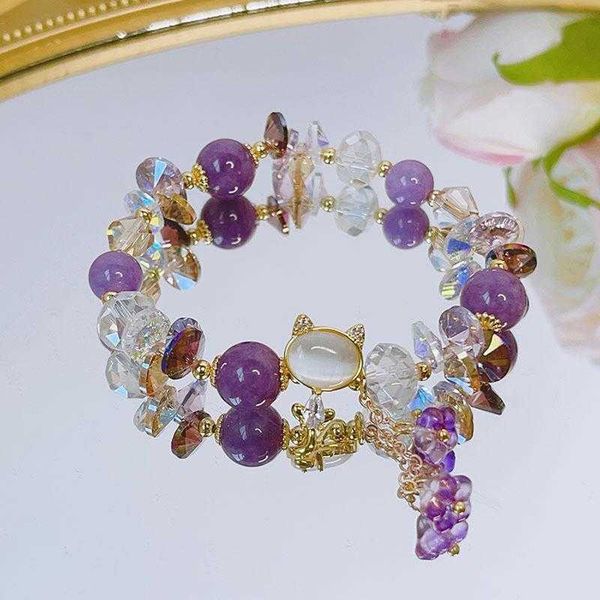 

super flash micro inlaid cat bracelet female mori style vacation crystal string beads unique fairy girlfriends, Golden;silver