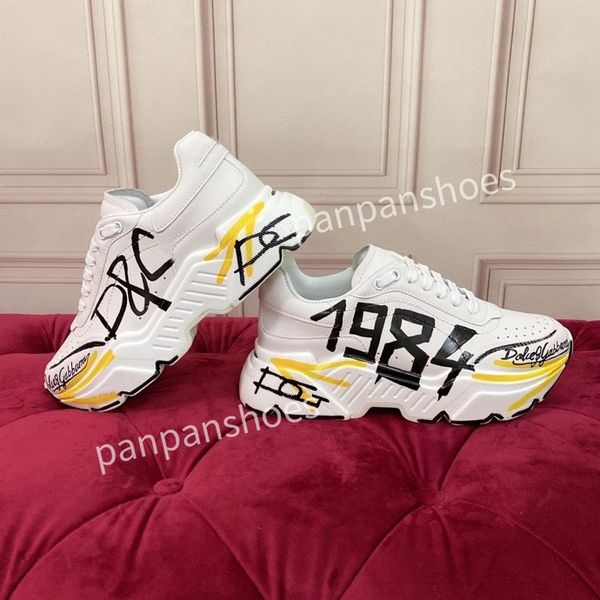 

brand mens designer leather lace-up sneakers fashion lady flat running letters shoes platform sneaker, Black
