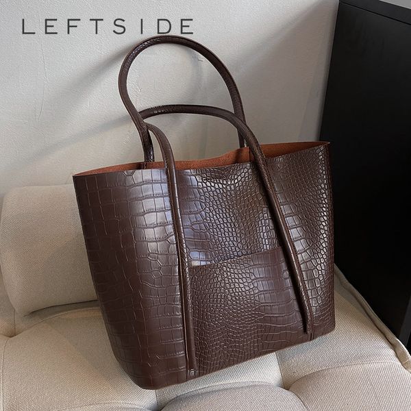 

evening bags leftside large pu leather shoulder bag for women winter fashion trend designer female fashion handbags purses tote bags 230515