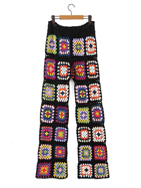 

women's pants capris bohemian vintage pants handmade crochet patchwork pantalones holiday fashion korean beach trousers 230515, Black;white