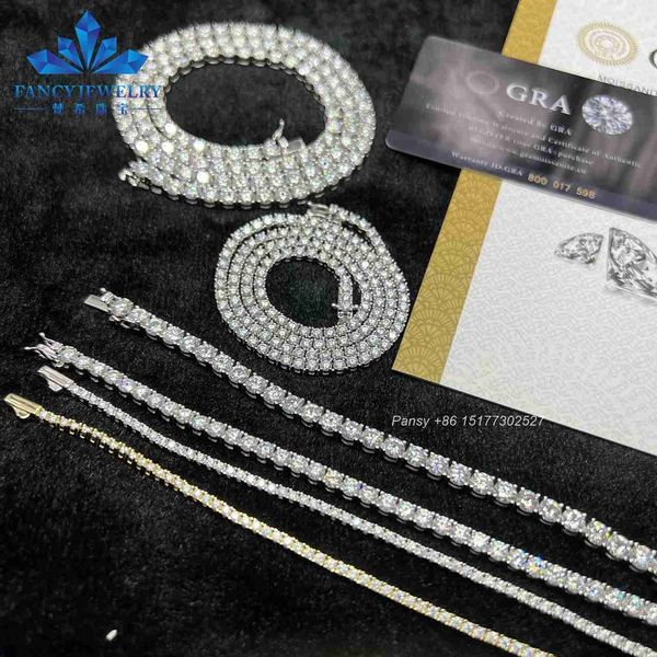 

moissanite cluster tennis chain necklace bracelet 2mm 4mm 5mm 6mm 925 sterling silver wholesale price bracelet for women