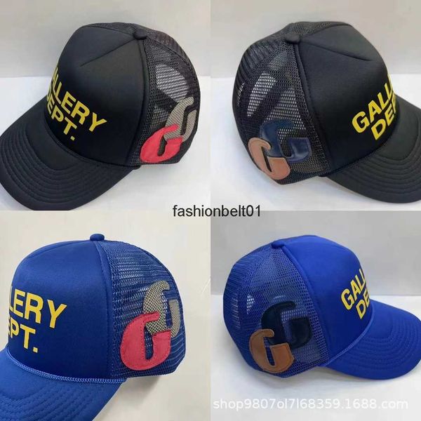 

american fashion brand galleryes letter leather dept baseball cap sun visor cap duck tongue cap curved brim cap men and women, Blue;gray