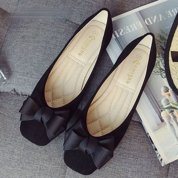 

dress shoes sepatu flat mode wanita balet kulit berujung persegi bersimpul kupu kupu ukuran besar 43 loafer dangkal hitam biru baru 230516, Black