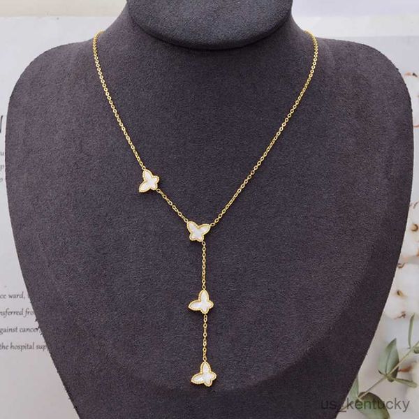 

pendant necklaces stainless steel white shell butterfly tassel pearl pendant nelace ladies fashion high jewelry, Silver