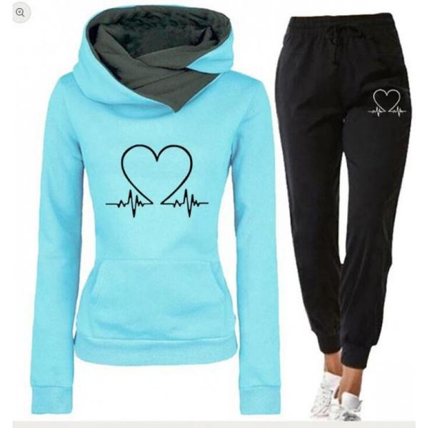 

autumn winter women's tracksuits heart rate printed hoodie sweatshirt suit, Gray