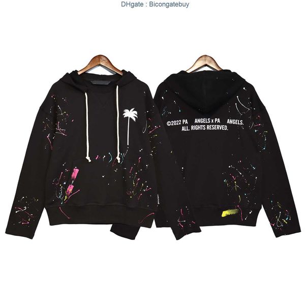 

spring/summer 22 men's black painted palm tree print casual heavyweight hoodie mufa