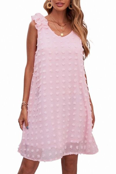 

pink swiss dot v neck ruffled sleeveless mini dress i8fx#, Black;pink