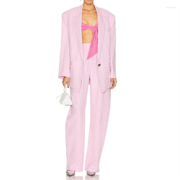 

Women' Suits Chic And Elegant Woman Jacket Spring 2023 Korean Fashion Striped Crystal Diamond Women' Suit Coat Set 2 Pieces, Trousers