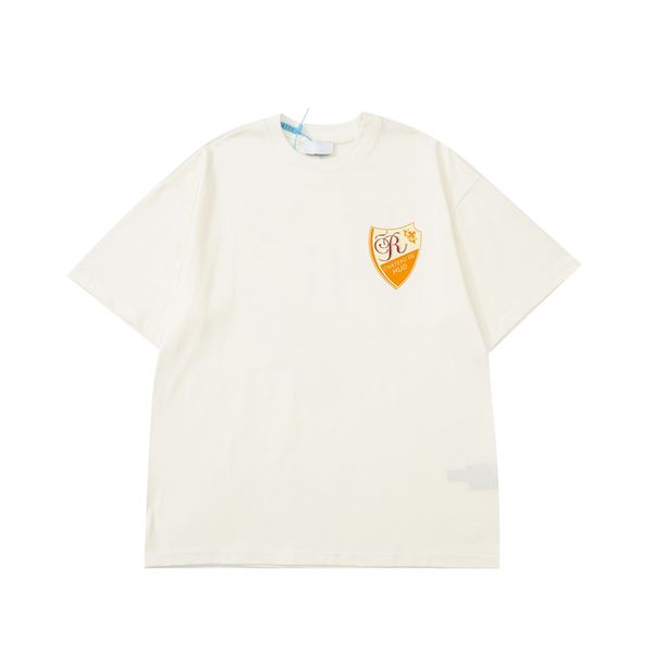 

23ss short sleeve cotton fashion tee plus size usa summer vintage yellow badge logo t shirt high street europe men tshirt, Black;brown