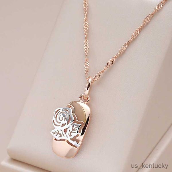 

pendant necklaces kinel fashion rose gold silver color mix hollow rose flower pendant nelace for women wedding party daily vintage jewelry
