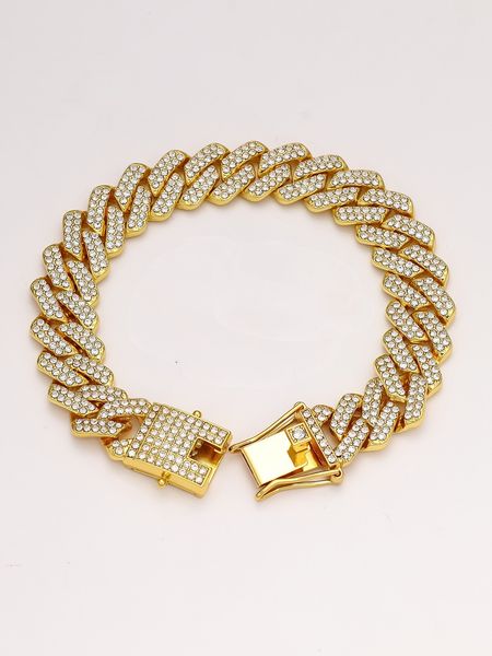 

designer bracelet mens luxury iced out diamond fashion chain bracelets bangles 18k gold silver clover bracelet cuban link miami bracelet hip, Black