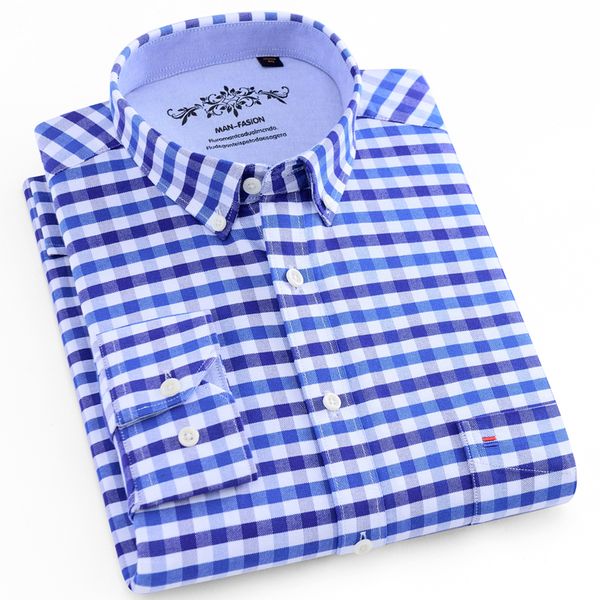 

men's casual shirts men's buttoned down full sleeve striped checkered oxford shirt single patch pocket quality casual regular-fit, White;black