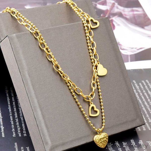 

pendant necklaces stainless steel glossy hollow heart pendant double layer clavicle ladies nelace fashion high jewelry party gift, Silver