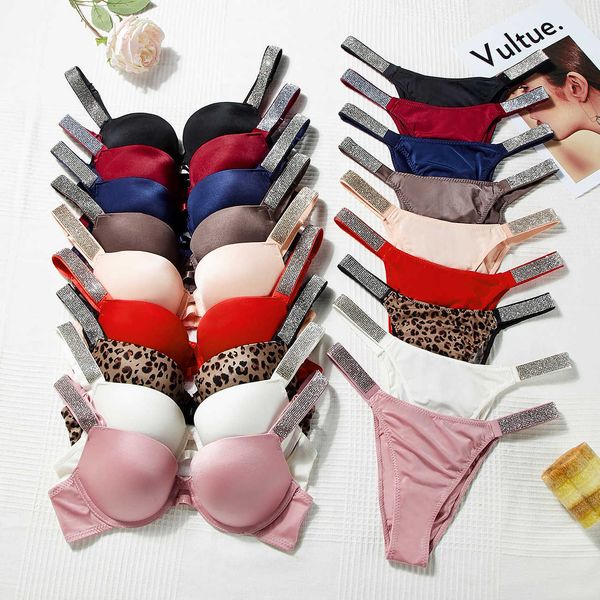 

women's lingerie custom bra brief sets women fashion diamond rhinestone shoulder strap thong underwear femme, Red;black