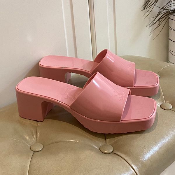 

designerjelly sandal women slippers high heels candy colors rubber solid sandals fashion holiday beach summer ladies open-toe slides, Black