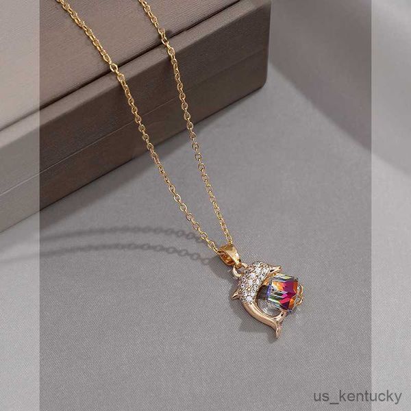 

pendant necklaces fashion colorful dolphin nelace exquisite retro cute ocean colorful dolphin pendant party gift, Silver