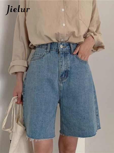 

women's shorts jielur streetwear blue cotton denim shorts jeans korean style summer half- length short feminino high waist biker shorts, White;black