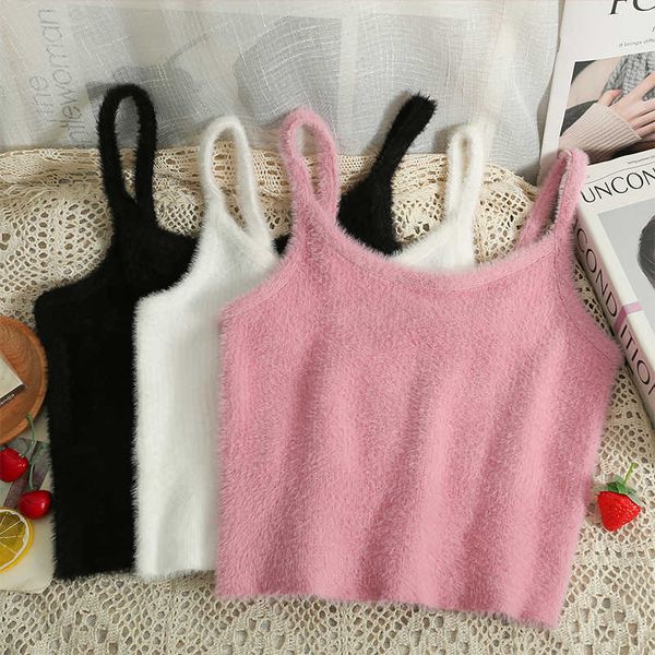 

women's tanks camis heliar women plush solid crop spaghetti straps sleeveless camis plain all-match summer 2023 aa230515, White