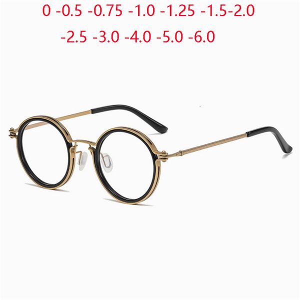 

reading glasses anti blue rays round prescription eyeglasses with cylinder brand designer metal steampunk nearsighted glasses 0 -0.5 -0.75 t