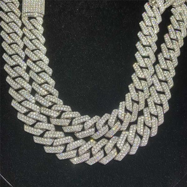 

14mm moissanite fully iced out diamond chain necklace 925 sterling silver bracelet hip hop jewelry miami cuban link