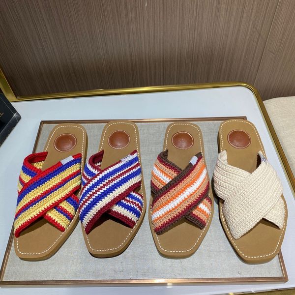 

designer sandals cross color patchwork braided flat slippers woody sandals flat sandals women dressy summer flat slippers beach party fashio, Black