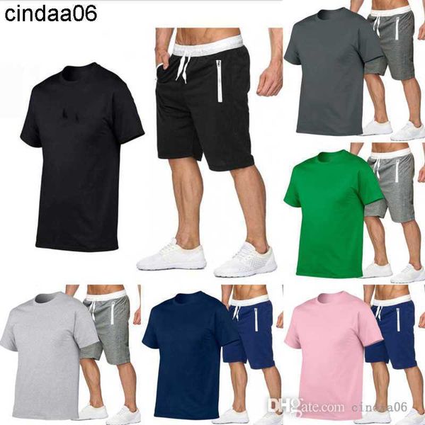 

summer tracksuits sports and leisure two piece set t-shirts and shorts men's running training outfits, Gray