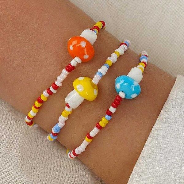 

colored glaze mushroom strands rainbow rice shaped beads stringed bracelet personality, Black
