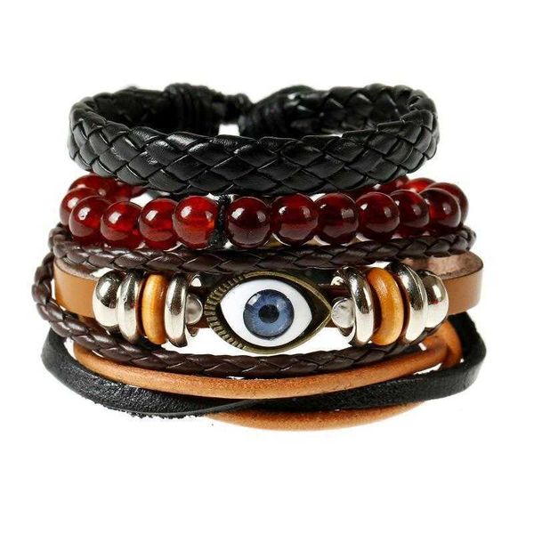 

simple retro set bracelet diy braided leather eye mens hemp rope, Golden;silver
