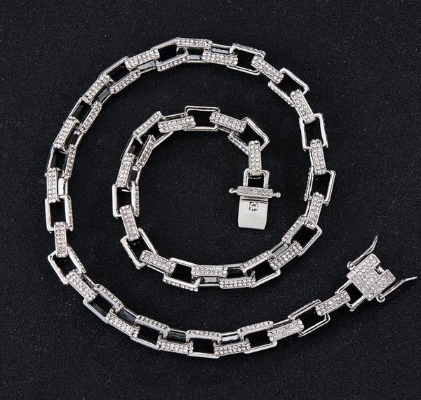 

men box buckle miami cuban rock 18k gold plated bling crystal diamond cuban link chain hip hop punk men elegant chain necklaces jewelry, Silver