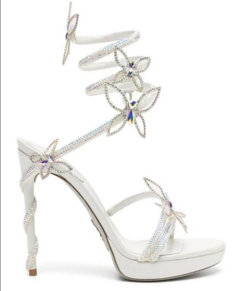 

rene caovilla stiletto heels sandals cleo margot butterfly-detailing sandals luxurys designers dress shoes ladies slipers rhinestone studded, Black