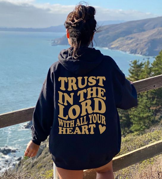 

women's hoodies sweatshirts percaya pada tuhan dengan sepenuh hati wanita religius jumper lengan panjang kristen 230515, Black
