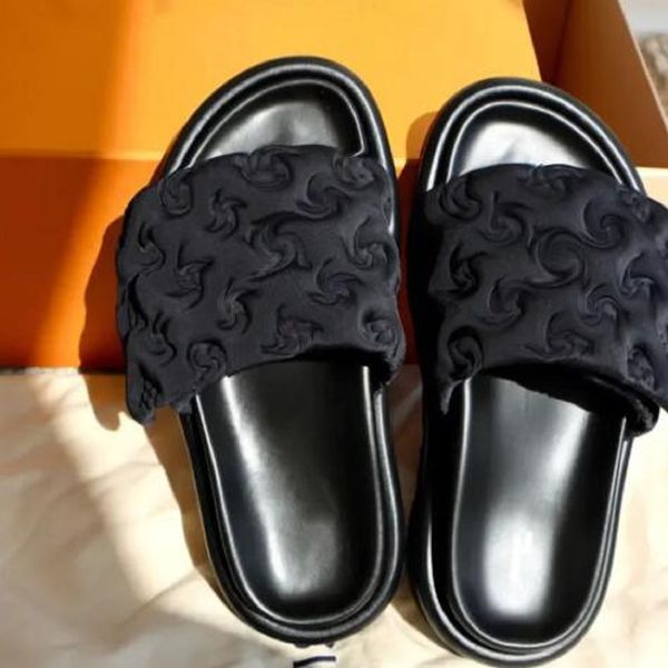 

eur36-45 designers pool pillow mules sandals designer women sunset flat comfort mules padded front strap slippers fashionable easy-to-wear s, Black