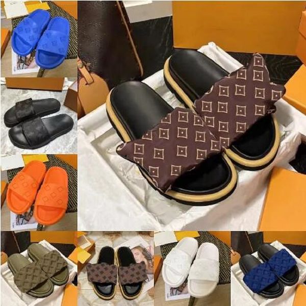 

eur36-45 designer pool pillow women man sandals slippers sides sunset flat comfort mules padded front strap slipper side fashionable easy-to, Black