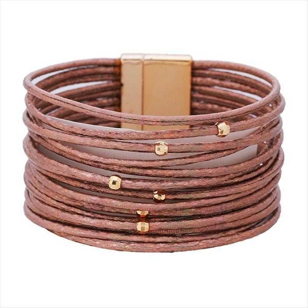 

womens fashion multi layer leather bracelet metal small beads simple ladies jewelry, Golden;silver