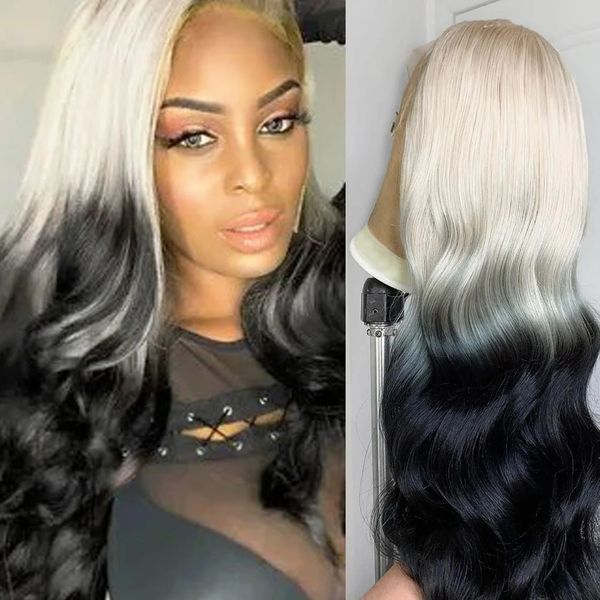 

platinum blonde to black body wave synthetic lace front wigs natural hair glueless fiber cosplay daily women use wig