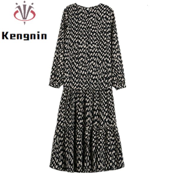 

party dresses gaun longgar wanita musim semi gugur vintage dot cetak vestidos korea kebesaran jubah elegan leher o ke55 230515, White;black