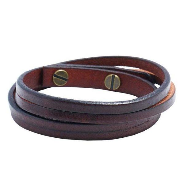 

retro simple two circle cattle leather bracelet mens ornament fashion all match punk rock, Golden;silver