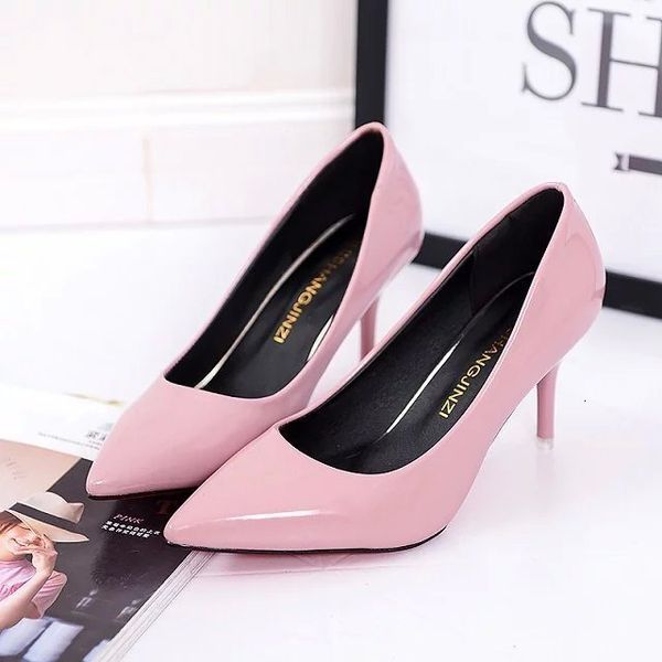 

dress shoes sepatu pump wanita hak tinggi kulit paten ujung lancip pernikahan putih flat tipis merah 1078c 230516, Black